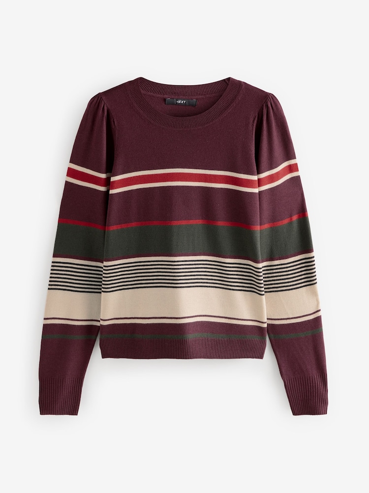 Burgundy Stripe Crew Neck Long Sleeve Jumper - Image 6 of 8