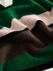 Green Stripe Short Sleeve V-Neck Polo Collar Knitted Jumper With Wool - Image 6 of 7