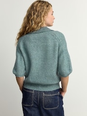 Blue Soft Touch Short Sleeve Knitted Polo Jumper with Wool - Image 3 of 7