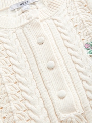 White/Ecru Floral Embroidered Henley Knitted Jumper With Cotton - Image 7 of 8