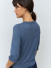 Blue Navy Strawberry Short Sleeve Crew Neck T-Shirt With Frill Edge Detail - Image 3 of 8