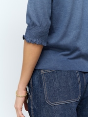 Blue Navy Strawberry Short Sleeve Crew Neck T-Shirt With Frill Edge Detail - Image 5 of 8