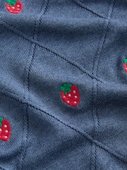 Blue Navy Strawberry Short Sleeve Crew Neck T-Shirt With Frill Edge Detail - Image 7 of 8