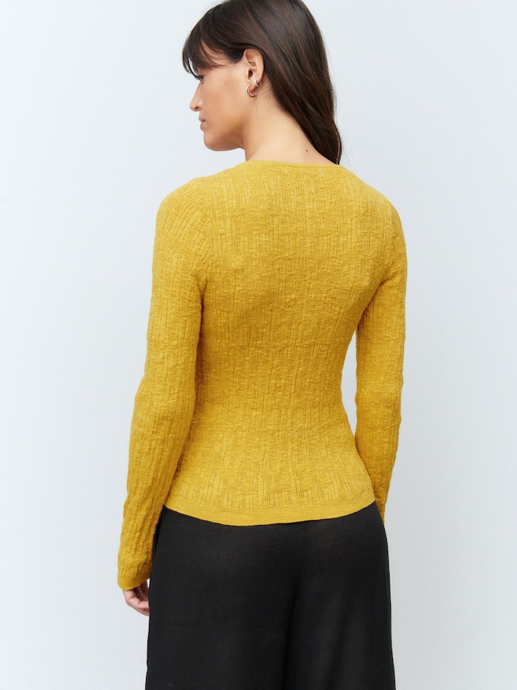 Yellow Long Sleeve Crew Neck Textured Knitted Top Jumper - Image 3 of 6