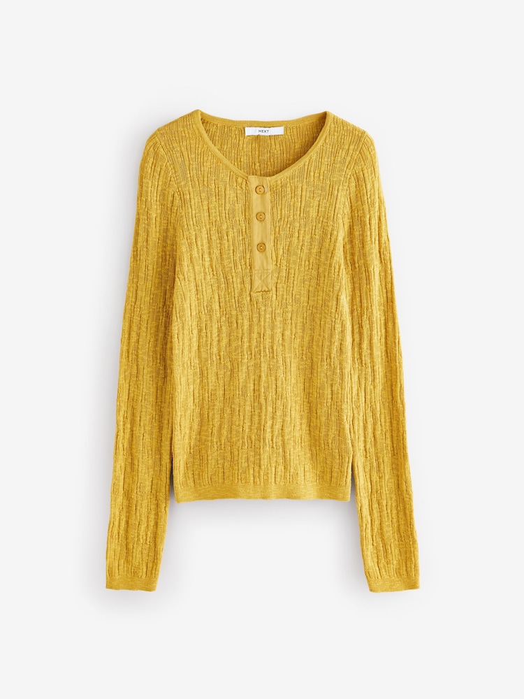 Yellow Long Sleeve Crew Neck Textured Knitted Top Jumper - Image 4 of 6