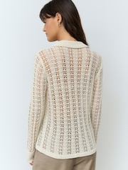 White Ecru Stitch Long Sleeve Button Up Top - Image 3 of 6