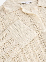 White Ecru Stitch Long Sleeve Button Up Top - Image 6 of 6