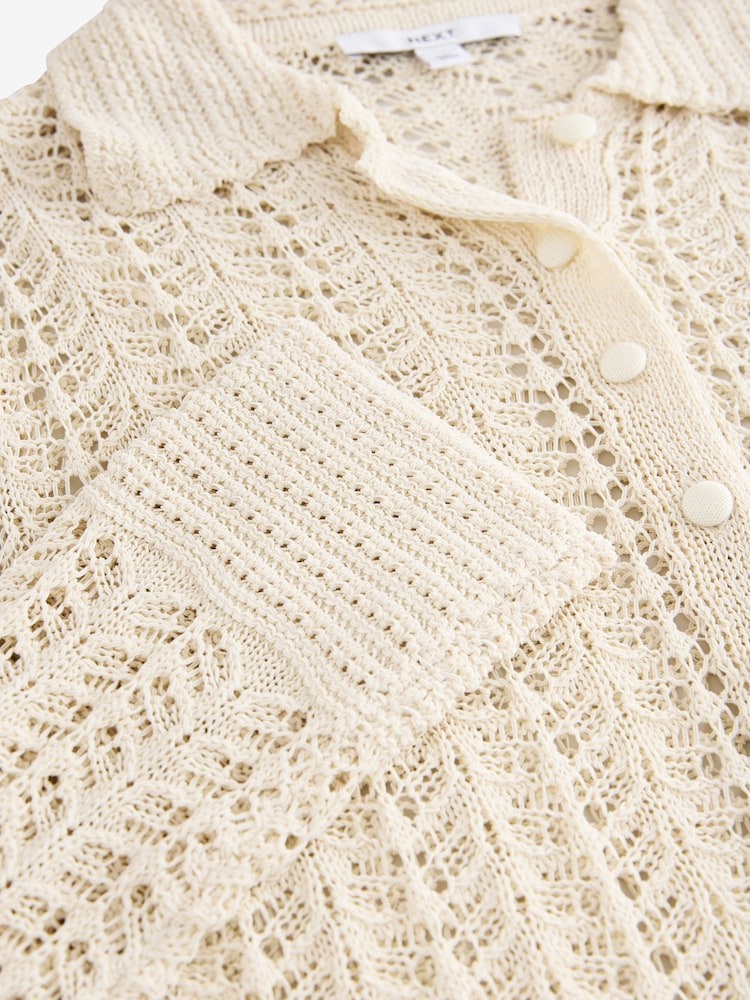 White Ecru Stitch Long Sleeve Button Up Top - Image 6 of 6