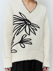 White Ecru 100% Cotton V-Neck Jumper - Image 2 of 5