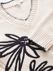 White Ecru 100% Cotton V-Neck Jumper - Image 4 of 5