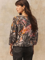 Green Printed Palm Tree Half Sleeve Crew Neck Jumper with Wool - Image 4 of 8