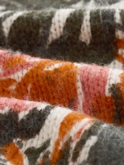 Green Printed Palm Tree Half Sleeve Crew Neck Jumper with Wool - Image 8 of 8