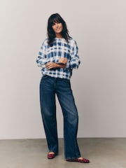 Blue Check Printed Crew Neck Jumper - Image 2 of 7