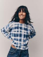Blue Check Printed Crew Neck Jumper - Image 3 of 7