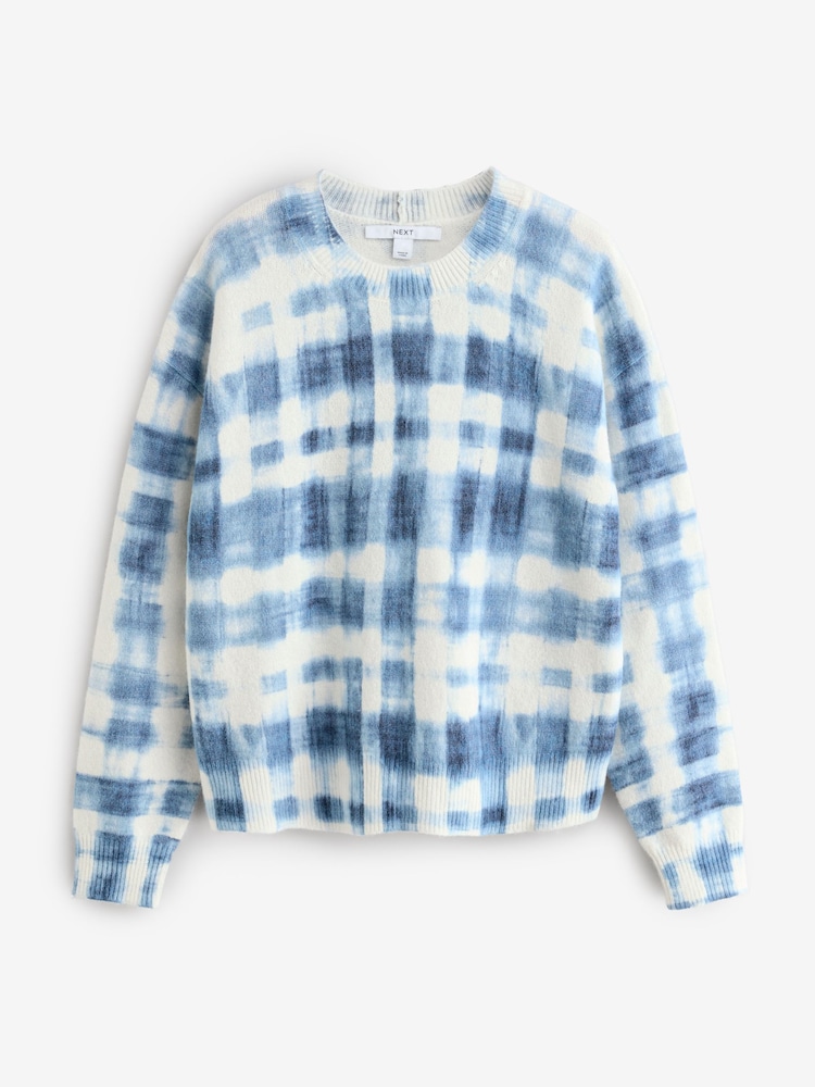 Blue Check Printed Crew Neck Jumper - Image 5 of 7