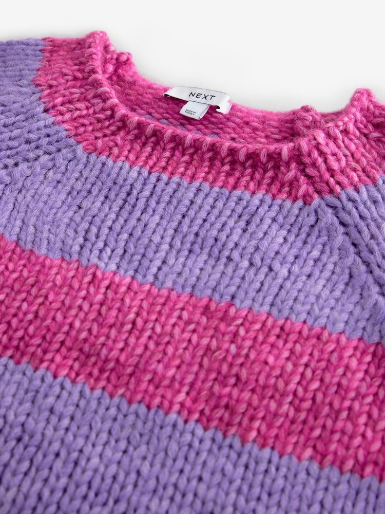 Pink Purple Stripe Striped Chunky Short Sleeve Knitted Top - Image 6 of 6