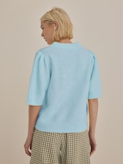 Blue Soft Touch Short Sleeve Knitted Jumper With Wool - Image 3 of 7