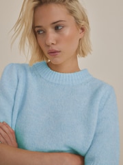 Blue Soft Touch Short Sleeve Knitted Jumper With Wool - Image 4 of 7