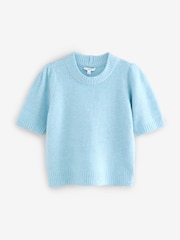 Blue Soft Touch Short Sleeve Knitted Jumper With Wool - Image 5 of 7