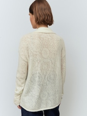 White/Ecru Button Up Open Stitch Collared Knitted Shirt Jumper - Image 3 of 7