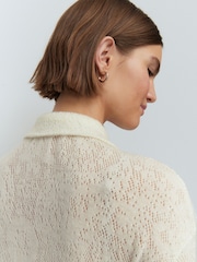 White/Ecru Button Up Open Stitch Collared Knitted Shirt Jumper - Image 5 of 7