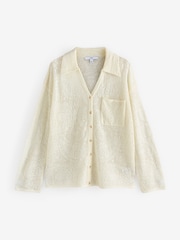 White/Ecru Button Up Open Stitch Collared Knitted Shirt Jumper - Image 6 of 7