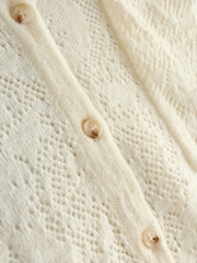 White/Ecru Button Up Open Stitch Collared Knitted Shirt Jumper - Image 7 of 7