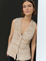 Yellow Stitch Knitted Button Up Waistcoat With Wool - Image 1 of 6