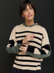 Neutral Black Stripe Cosy Soft Touch Knitted Jumper Hoodie - Image 1 of 12