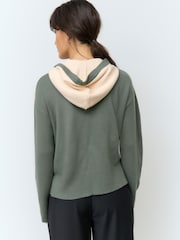 Neutral Black Stripe Cosy Soft Touch Knitted Jumper Hoodie - Image 3 of 12