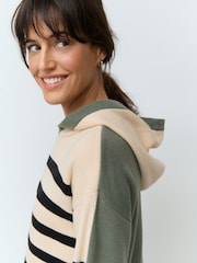 Neutral Black Stripe Cosy Soft Touch Knitted Jumper Hoodie - Image 4 of 12
