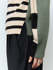 Neutral Black Stripe Cosy Soft Touch Knitted Jumper Hoodie - Image 5 of 12