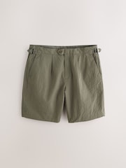 Sage Green Slim Fit Smart Seersucker Textured Shorts With Side Adjusters - Image 2 of 3