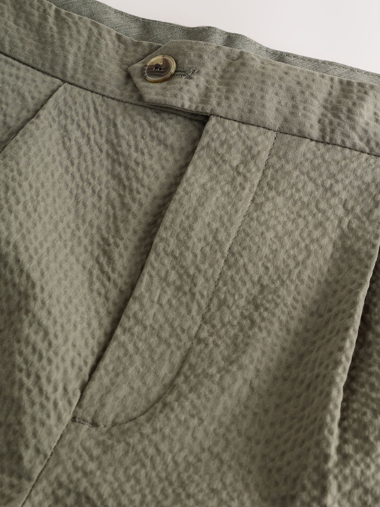 Sage Green Slim Fit Smart Seersucker Textured Shorts With Side Adjusters - Image 3 of 3