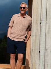 Navy Blue Slim Fit Smart Seersucker Textured Shorts With Side Adjusters - Image 3 of 6