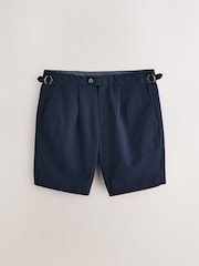 Navy Blue Slim Fit Smart Seersucker Textured Shorts With Side Adjusters - Image 7 of 9