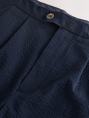 Navy Blue Slim Fit Smart Seersucker Textured Shorts With Side Adjusters - Image 8 of 9