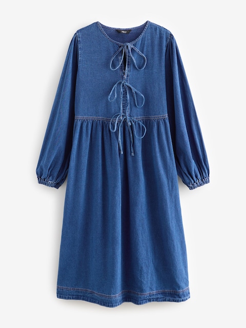 Scamp & Dude Authentic Indigo Zip Detail Tiered Midi Denim Dress