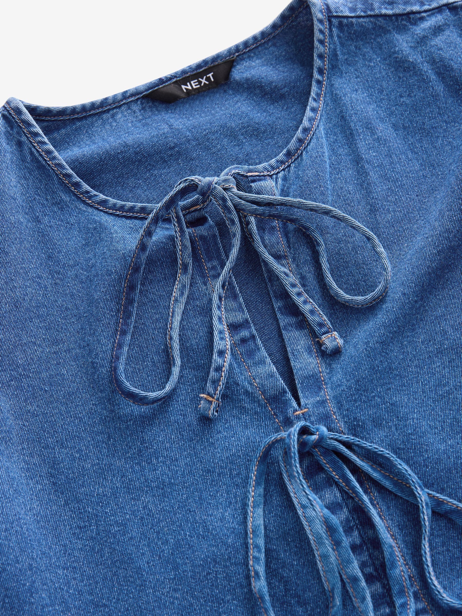 Buy Mid Blue Tie Front Denim Midi Smock 100% Cotton Dress from Next  Luxembourg