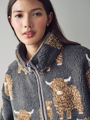 Charcoal Grey Hamish The Highland Cow Print Borg Half Zip Fleece - Image 5 of 6