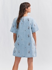 Bleach Fleuri brodé - Robe t-shirt 100% coton en jean à manches courtes - Image 3 de 9