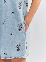 Bleach Fleuri brodé - Robe t-shirt 100% coton en jean à manches courtes - Image 6 de 9