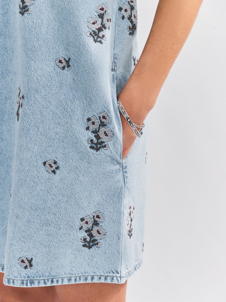 Bleach Fleuri brodé - Robe t-shirt 100% coton en jean à manches courtes - Image 6 of 9