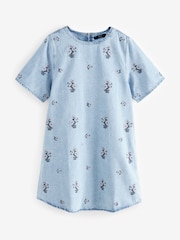 Bleach Fleuri brodé - Robe t-shirt 100% coton en jean à manches courtes - Image 7 de 9