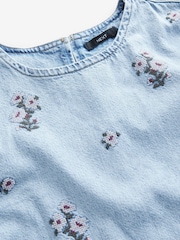 Bleach Fleuri brodé - Robe t-shirt 100% coton en jean à manches courtes - Image 8 de 9