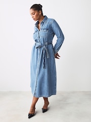 Mid Blue Fuller Bust Western Midi Denim Shirt Dress - Image 1 of 9