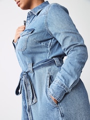 Mid Blue Fuller Bust Western Midi Denim Shirt Dress - Image 5 of 9
