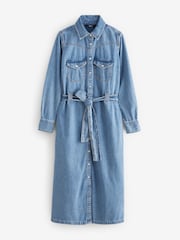 Mid Blue Fuller Bust Western Midi Denim Shirt Dress - Image 6 of 9