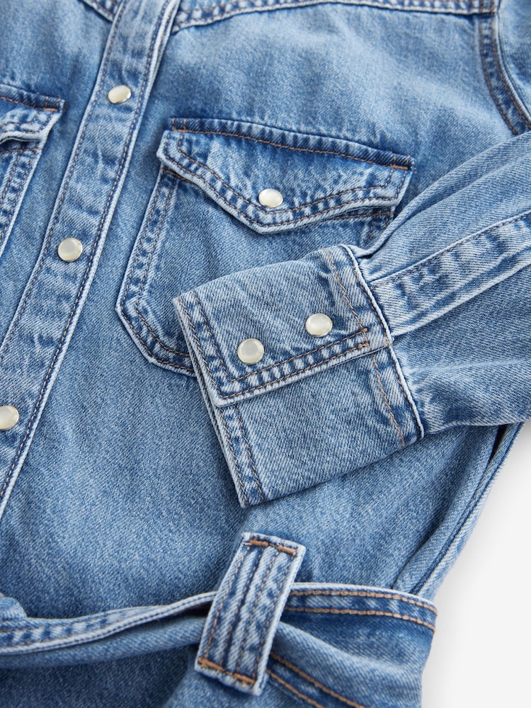 Mid Blue Fuller Bust Western Midi Denim Shirt Dress - Image 9 of 9