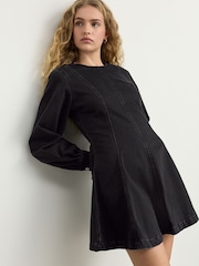 Negro - Long Sleeve Seam Detail Denim Dress - Imagen 1 de 7